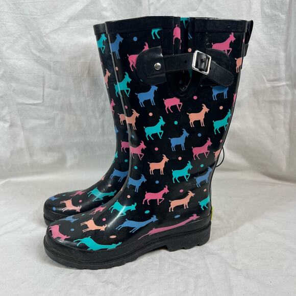 Western chief dotty goats printed Tall waterproof rain boots NWT - Picture 1 of 5